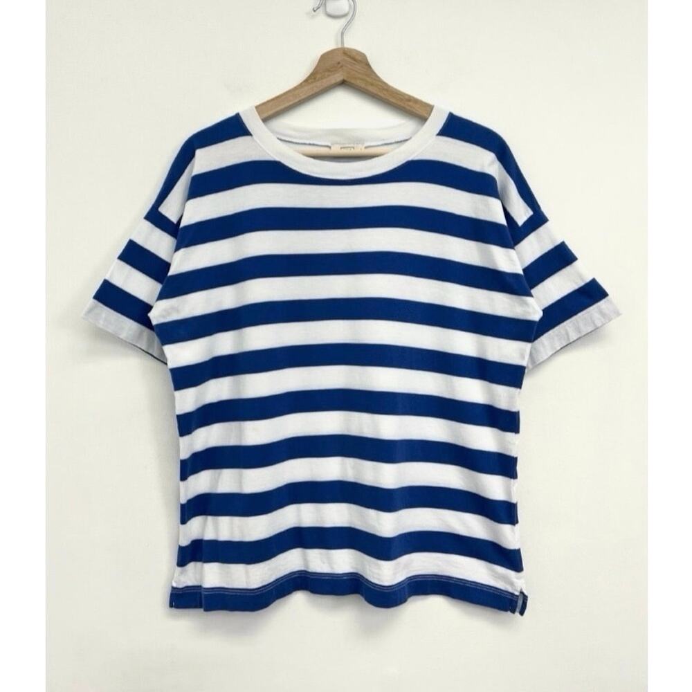 AYR The Hiijinx Pima Cotton Relaxed Boxy Riviera Stripe Crew Tee Retro - Medium - Picture 3 of 13